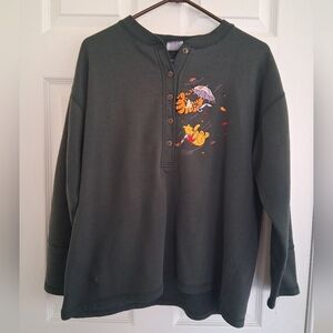 Dark Green Winnie the Pooh & Tigger Henley Sweatshirt Womans Large